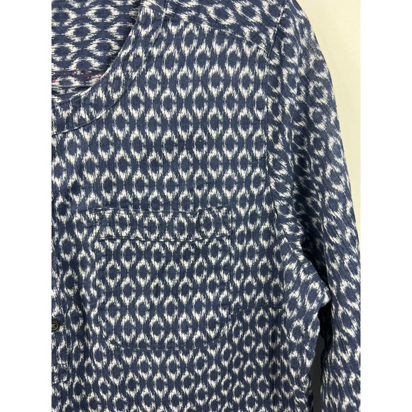 Eddie Bauer Tunic Women's Size M Blue/White Print 3/4 Sleeves 1/4 Button Hi Low - Picture 3 of 10
